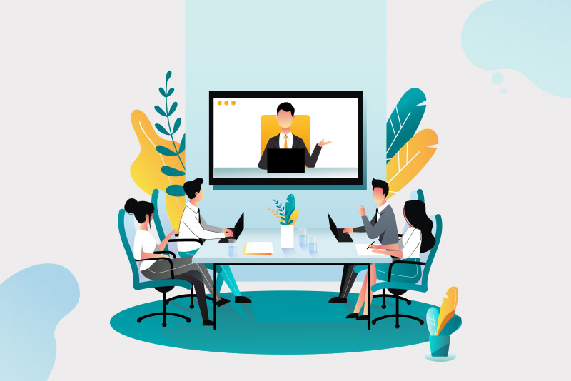 Illustration of video conference in a boardroom