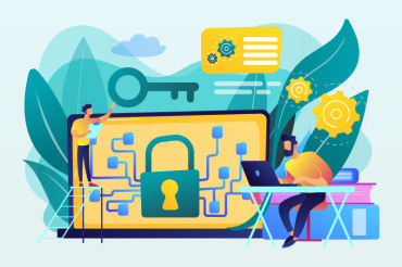 illustration with padlock and key on a laptop screen